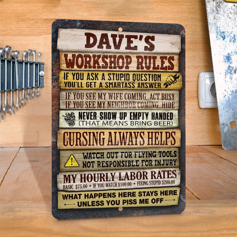 Personalized Garage Rules Sign for Workshop or Office
