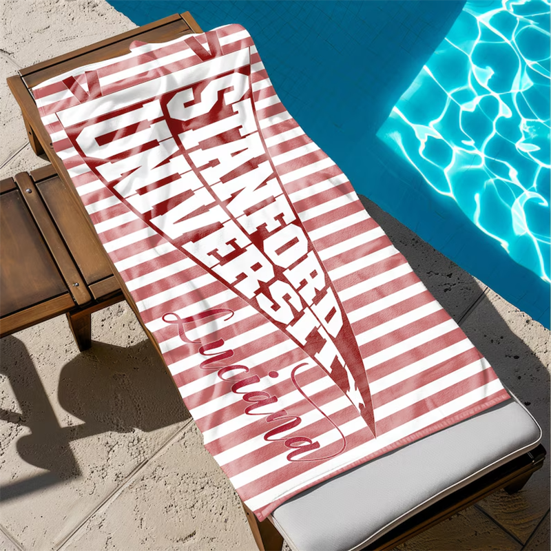Personalized College Pennant Beach Towel, School Banner School Spirit Beach Towel