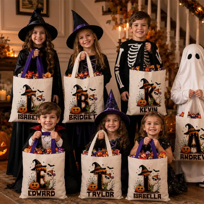 Cute Halloween Ghost bag, Spooky Goodie Bag, Custom Name Halloween Tote Bag