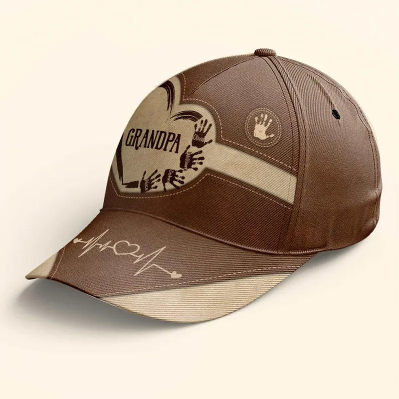 Personalized Grandpa Dad Kids Handprints Classic Cap, Father's Day Gift For Dad