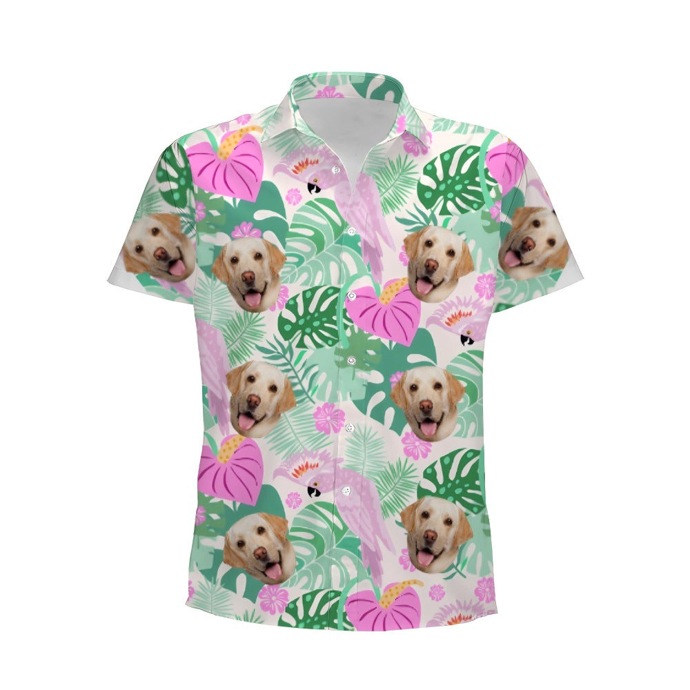Personalized Photo Hawaiian Shirt Custom Dog Cat Face Holiday Tropical Pattern Shir