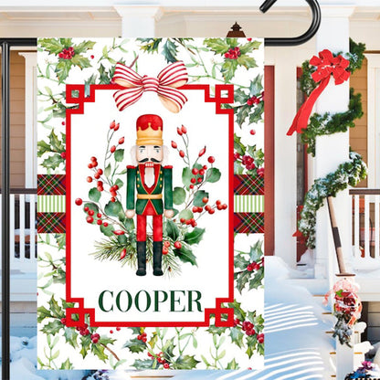 Personalized Christmas Nutcracker Garden Flag: Holiday Holly House Flag Outdoor Decor