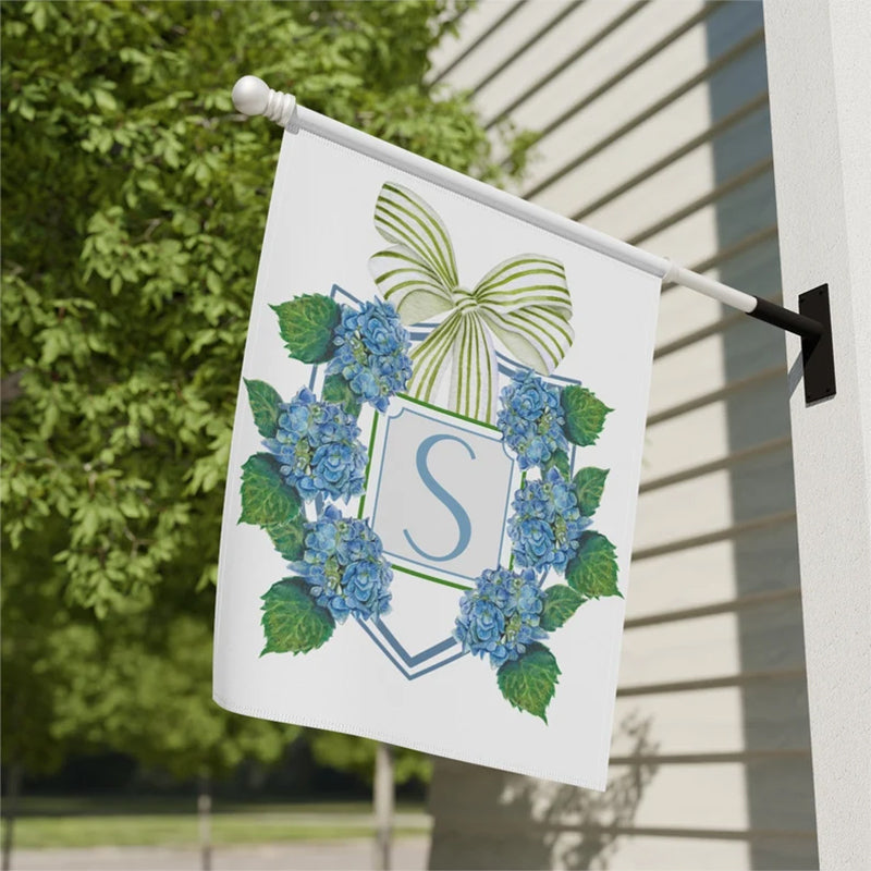 Custom Garden Flag Preppy Bow Name Sign Patriotic Hydrangea