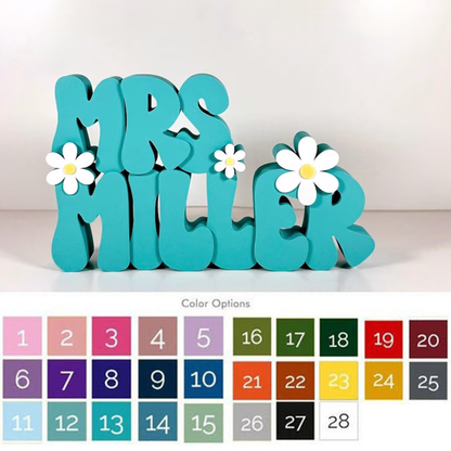 Personalized Teacher Name Plate, Daisy, Teacher Name Sign, Retro Name Sign