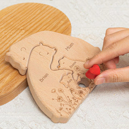 Hugging Bear Family Floral Version, Personalized Wooden Bear Family Puzzle