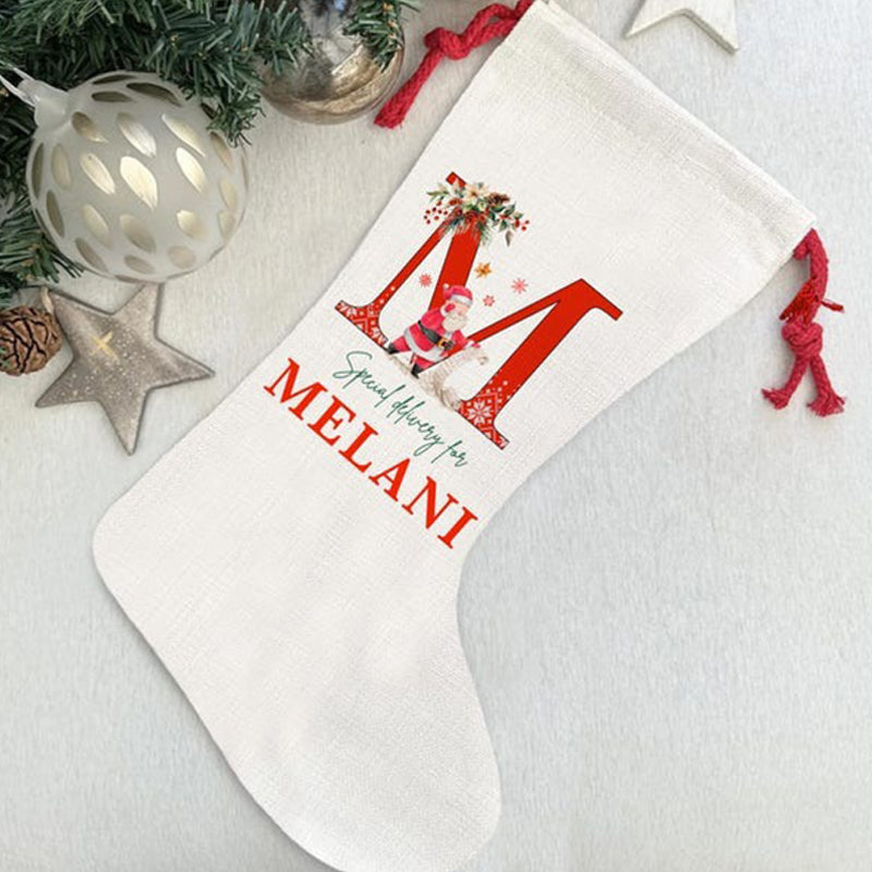 Personalized Santa Stocking with Name, Christmas Name Stocking