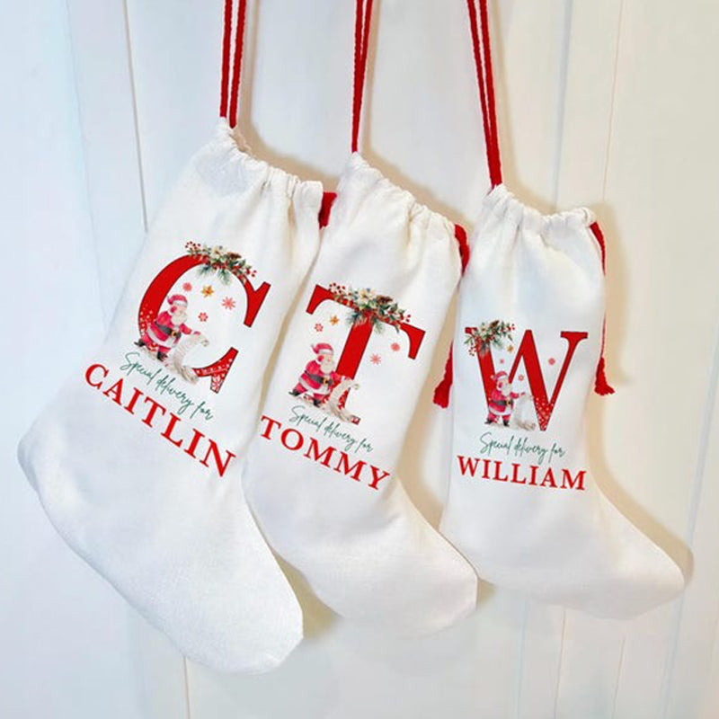 Personalized Santa Stocking with Name, Christmas Name Stocking