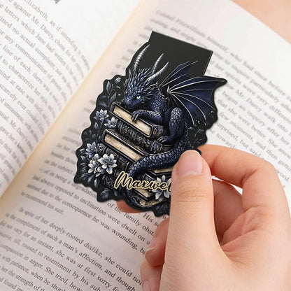 Personalized Vintage Book Floral Dragon Magnetic Bookmark