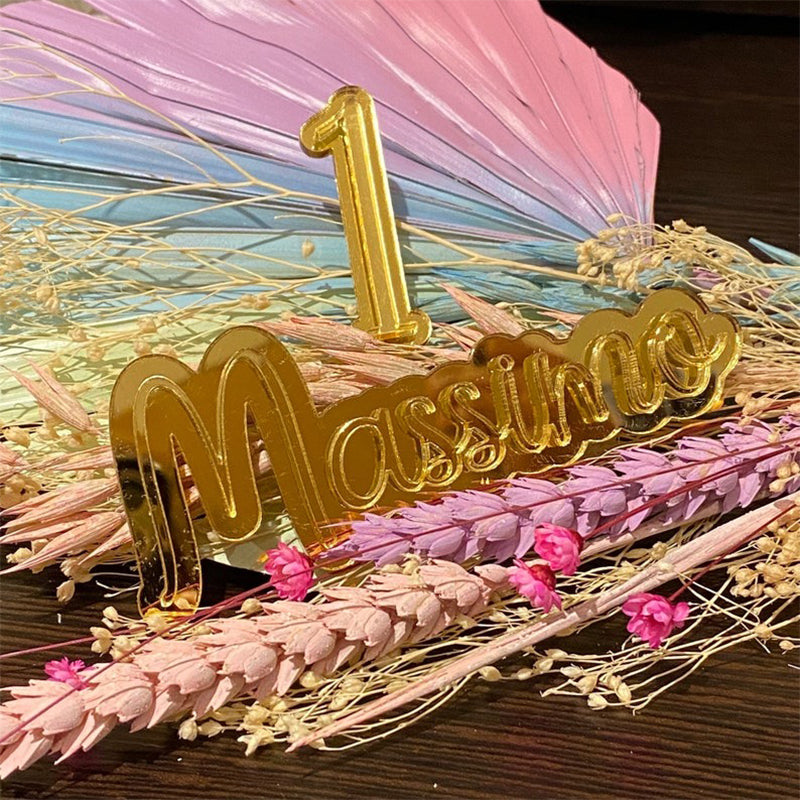 Double layered acrylic cake topper / cake charm - Name and Number