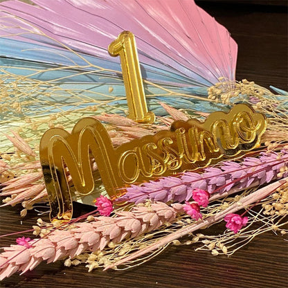 Double layered acrylic cake topper / cake charm - Name and Number
