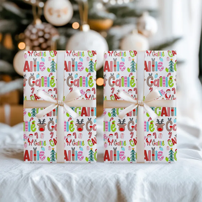 Personalized Wrapping Paper Fun Santa Elf Gift Wrap with Name