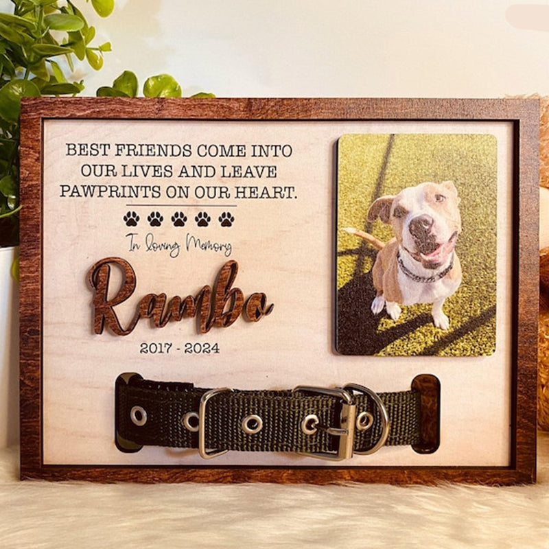 Personalized Dog Memorial Wood Frame With Collar Holder, Dog Memorial Gifts