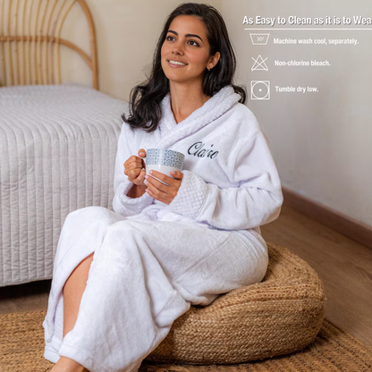 Classic Embroidered Short Fleece Robe, Gifts for Her