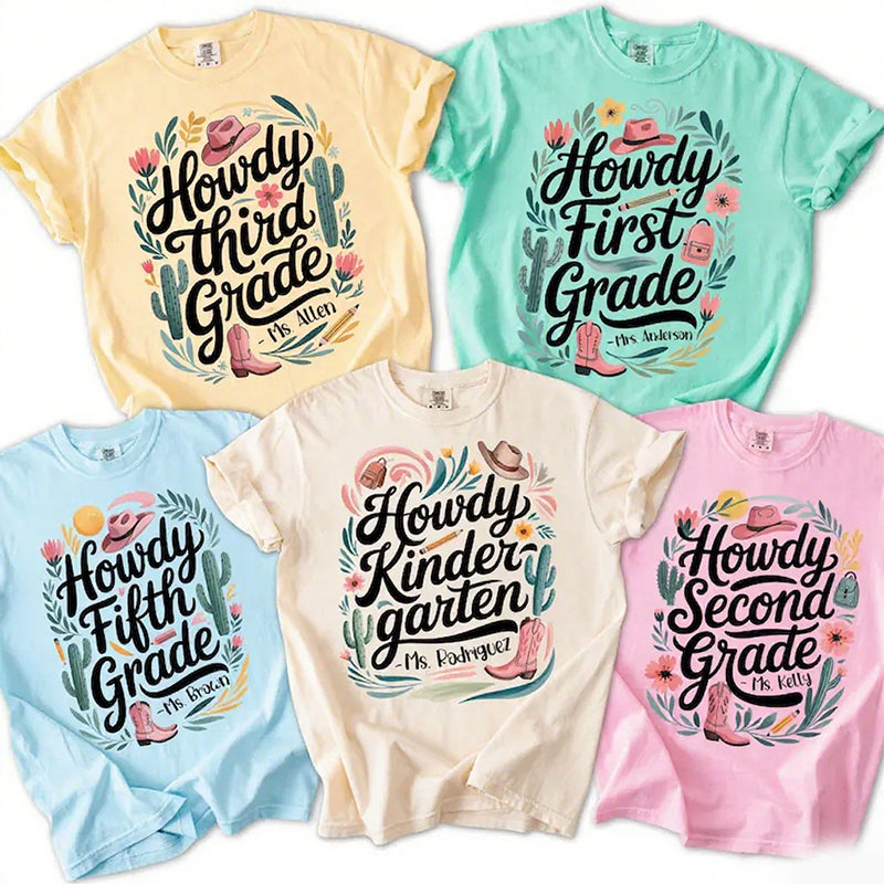 Howdy First Grade Custom Western Back to school teacher shirt