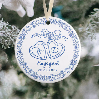Chinoiserie Ceramic Engagement Ornament: Blue Toile Newlywed Gift