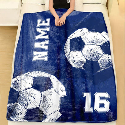 Personalized Soccer Blanket, Custom Football Soft Cozy Sherpa Fleece Blankets