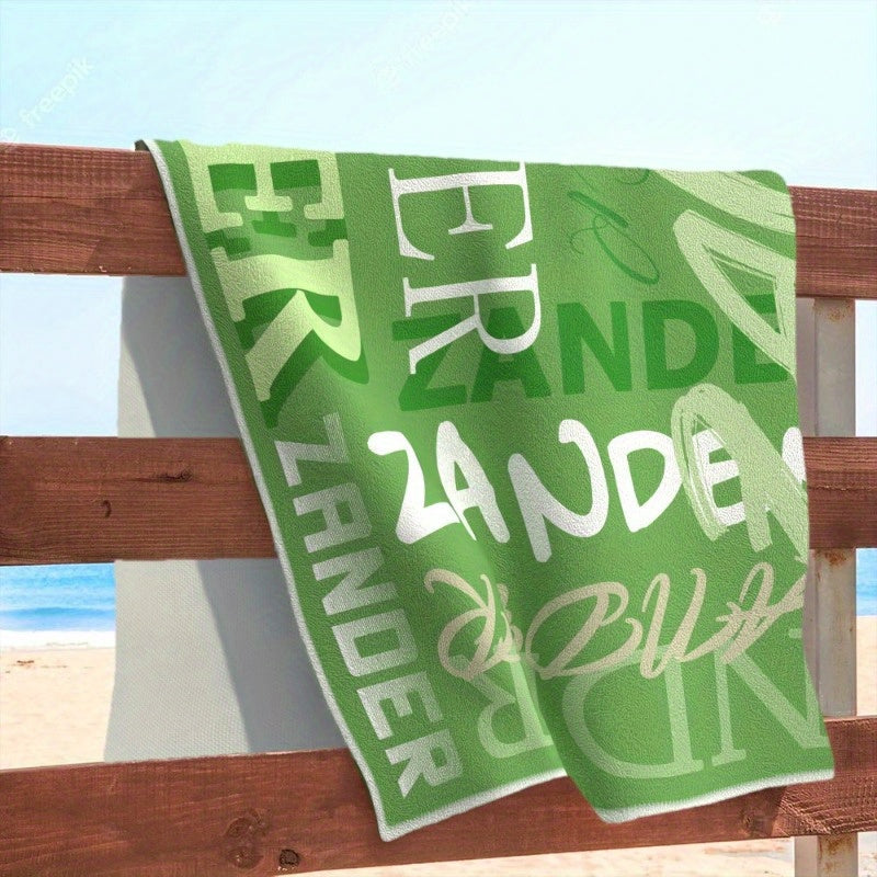 Custom Beach Towel with Vibrant Typography Design – Personalized Text & Colorful Patterns