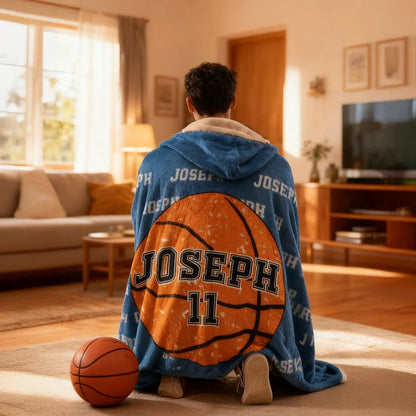 Personalized Baseball Basketball Ball Soft Multicolor Hooded Blanket