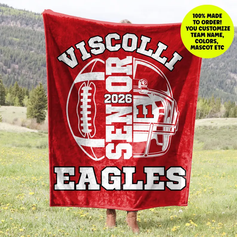 Senior Football Player Gift, Personalized Football Blanket With Name