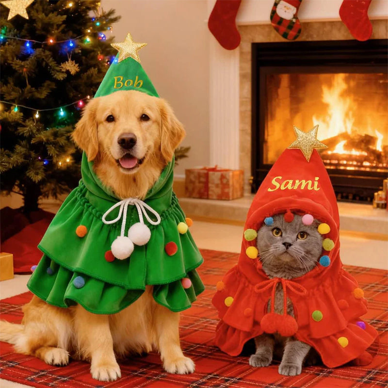 Personalized Christmas Pet Name Cape, Dog Clothes, Christmas tree Cape