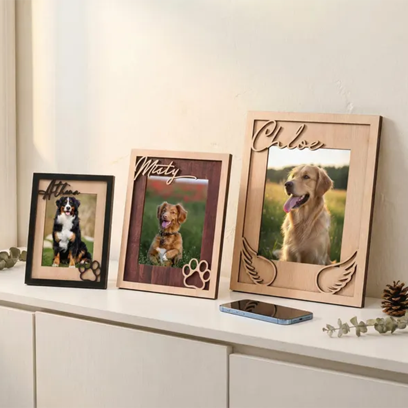 Custom Pet Memorial Frame, Personalized Wooden Picture Frame for Dog, Pet Loss Gift