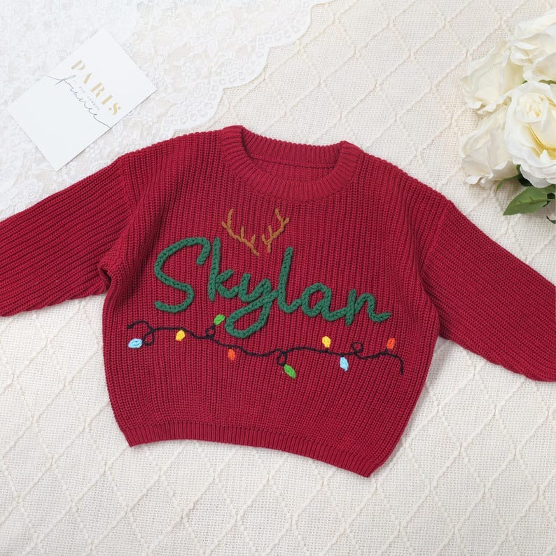 Merry Christmas Personalized Knitted Name Baby Sweater