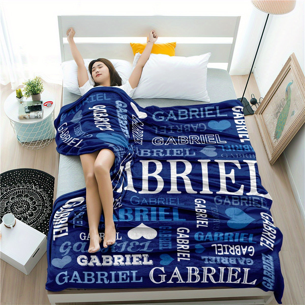 Custom Name Blanket - Personalized Flannel Throw with Heart & Star Design