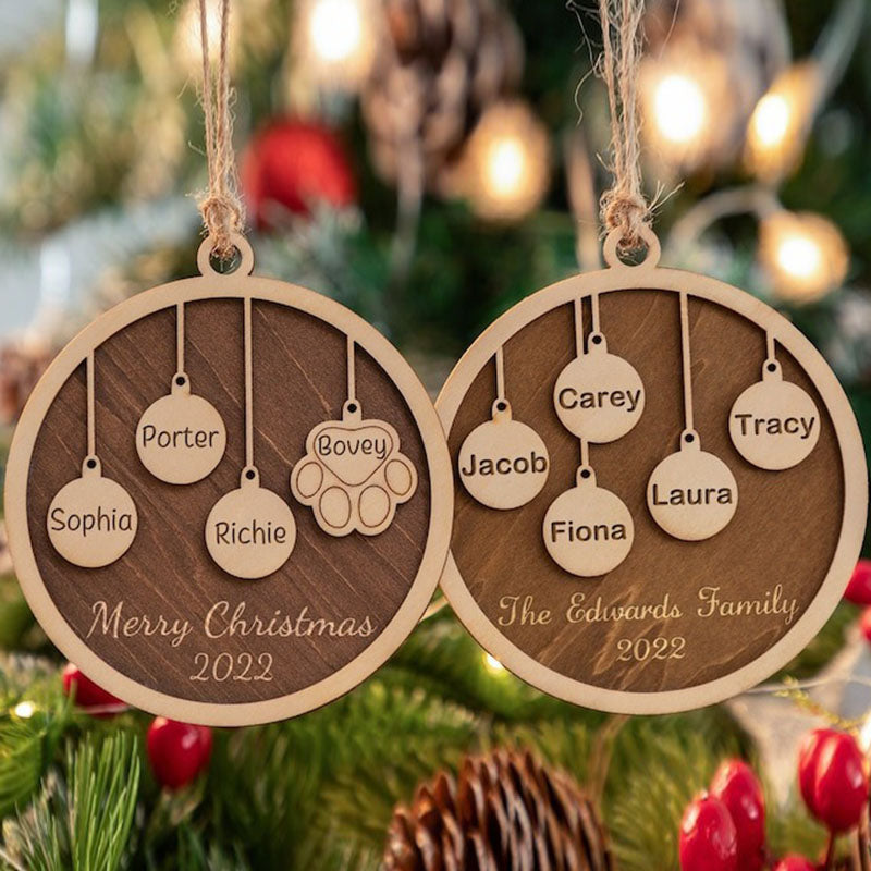 Custom Christmas Ornament,Personalized Family And Pet Ornament,Engraved Wood Ornament,Family And Pet Christmas Gift Decor