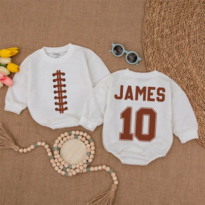 Personalized Football Baby Romper, Custom Name and Number Game Day