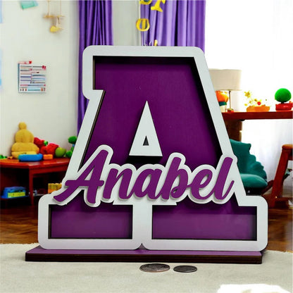 Custom Initial & Name Wooden Decor | Kids Name Piggy Bank