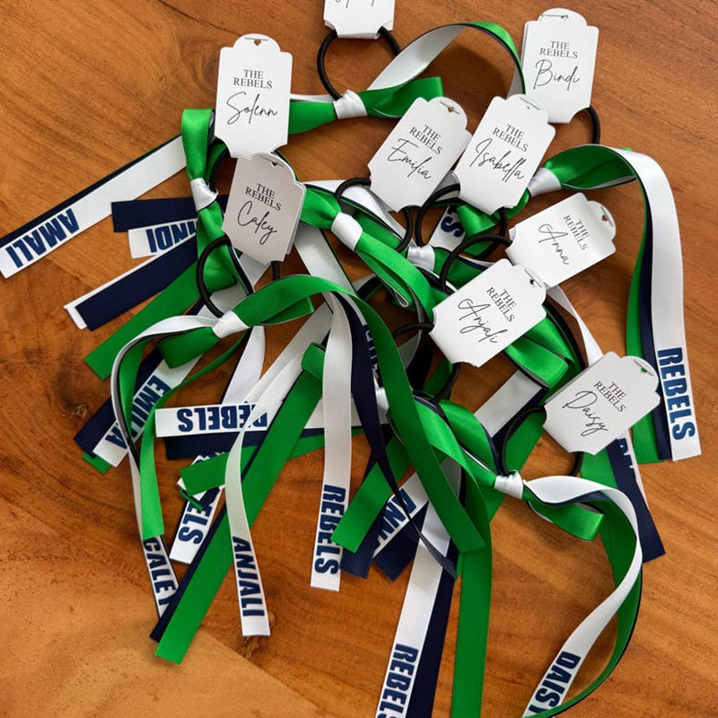 Personalised Team Ribbons with elastic | Custom Name Sports Ribbons