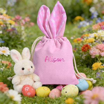 Personalized Plaid Drawstring Bag for - Custom Name, Easter Bag