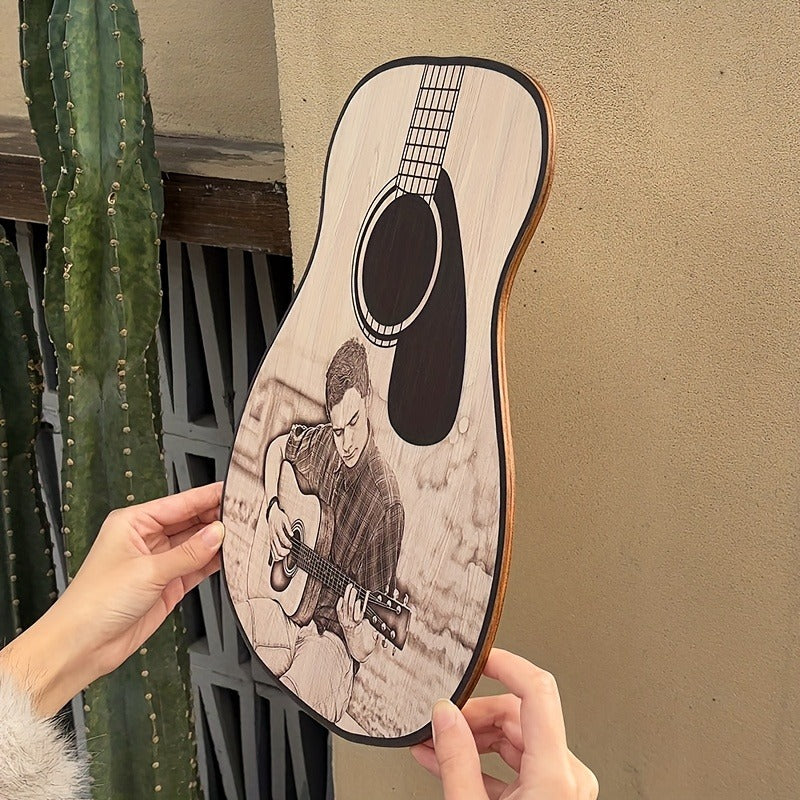 Handmade Solid Wood Guitar-Shaped Photo Keepsake