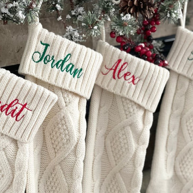 Custom Christmas Stocking with Name, Embroidered Knit Stocking, Monogram Christmas Stocking, Personalized Family Stocking, Holiday Decor