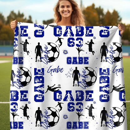 Custom Name Soccer Blanket, Gift for Soccer Player