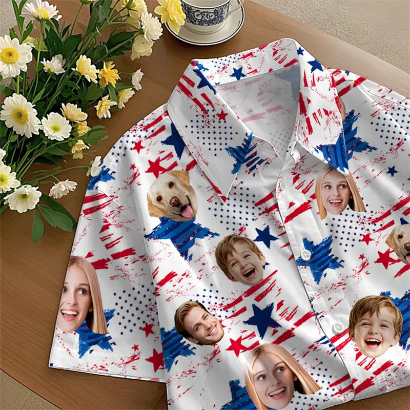 Custom Independence Day Shirt, Personalized Face man women kid Hawaiian Shirt