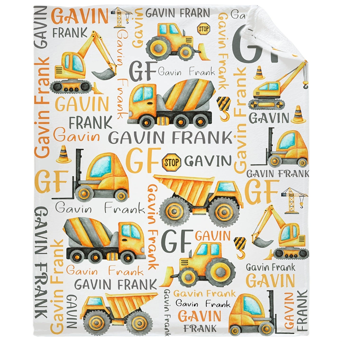 Custom Name Construction Truck Theme Throw Blanket