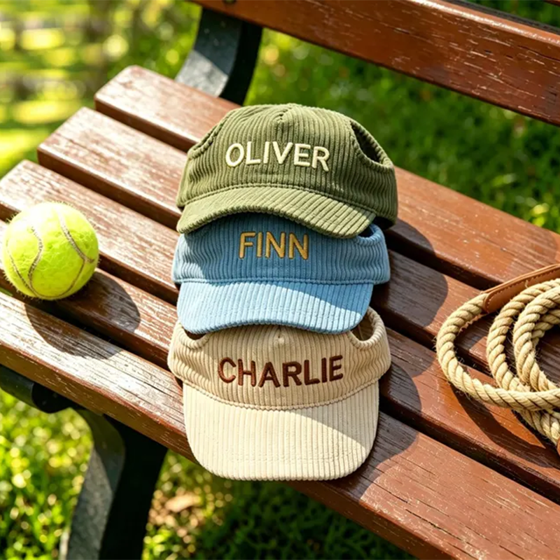 Custom Embroidered Dog Hat with Ear Holes, Personalized Corduroy Pet Baseball Cap