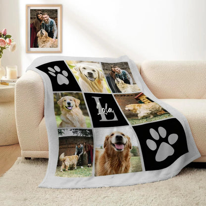 Personalized Multicolor Paw Print 6 Pet Photos Memorial Throw Blanket