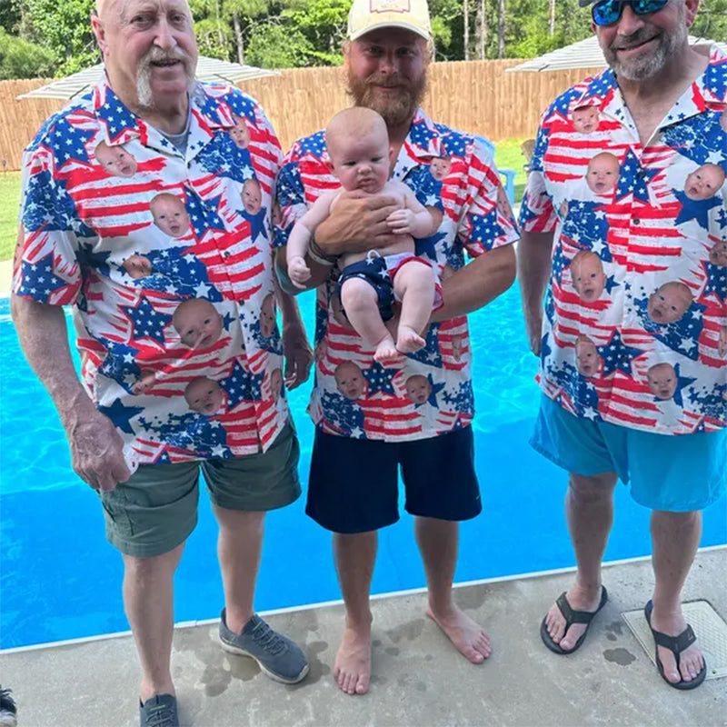 Custom Independence Day Shirt, Personalized Face man women kid Hawaiian Shirt