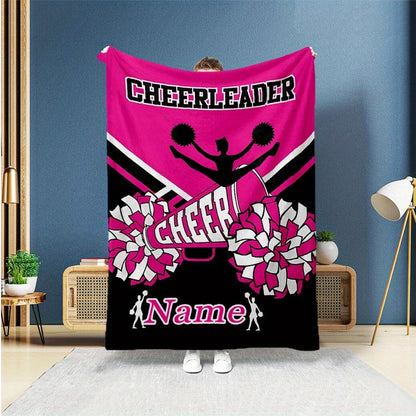 Customizable Cheerleader Fleece Blanket - Soft & Warm Pink and Black with Personalized Name