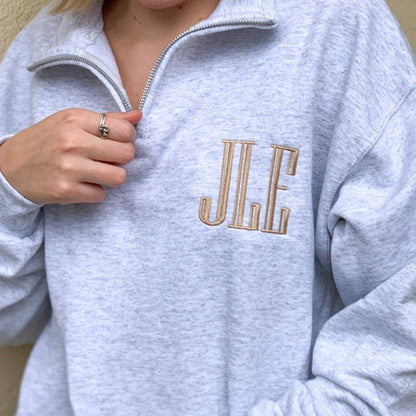 Monogram Quarter Zip Sweatshirt, Personalized Sweatshirt