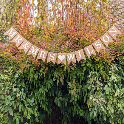 Neutral Wedding Mr & Mrs Personalised Banner Bunting Sign Decorations