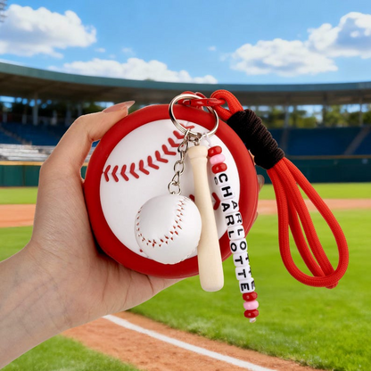 Customized tennis, baseball, basketball, soccer name beaded keychains and coin purses