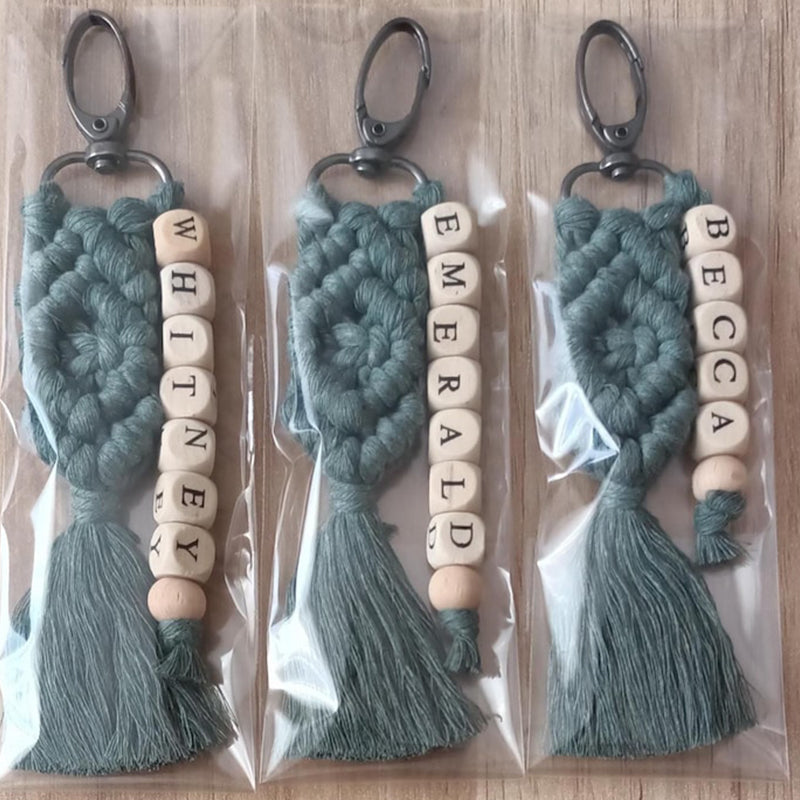 Custom Macrame Name Keychain, Personalized Boho Bag Charm