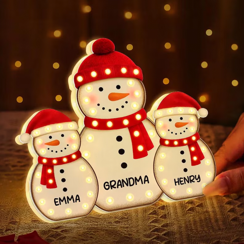 Snowman Grandma Grandkids Marquee Effect Personalized LED Light