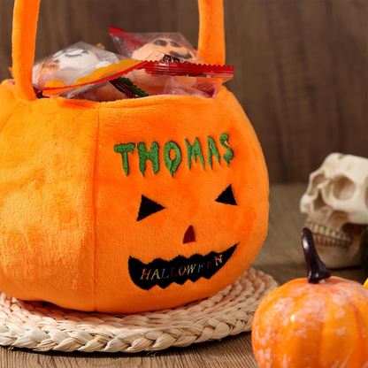 Personalized Halloween Basket - Custom Pumpkin Bucket with Name