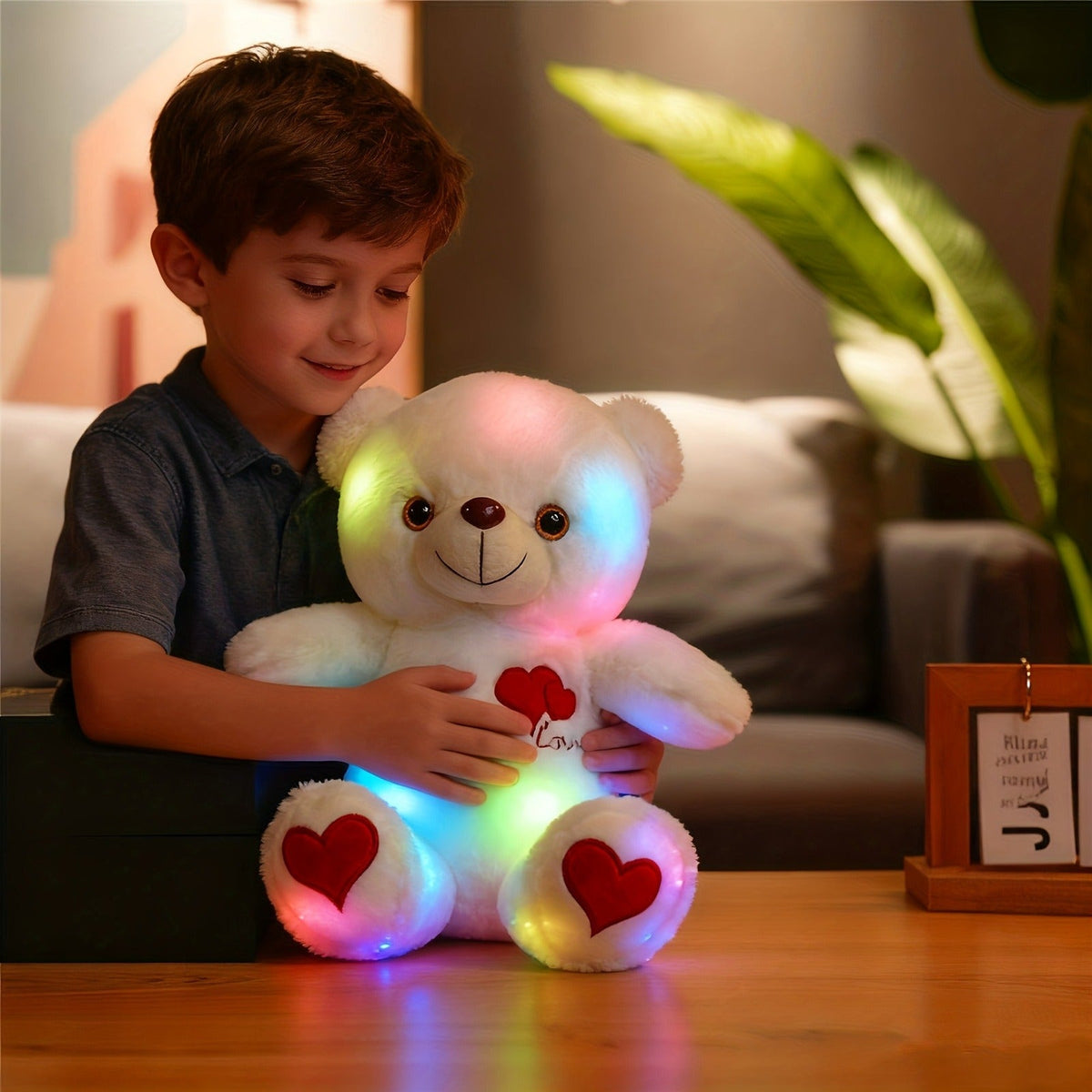LED Bear Plush with Heart & Rose - Soft Cuddly Stuffed Animal