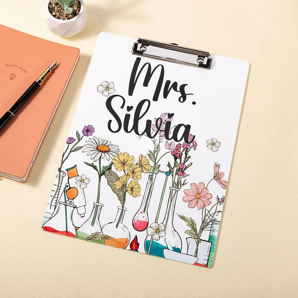 Personalized Floral Lab Notebook Pencil Teaching Theme Hanging Name Clipboard
