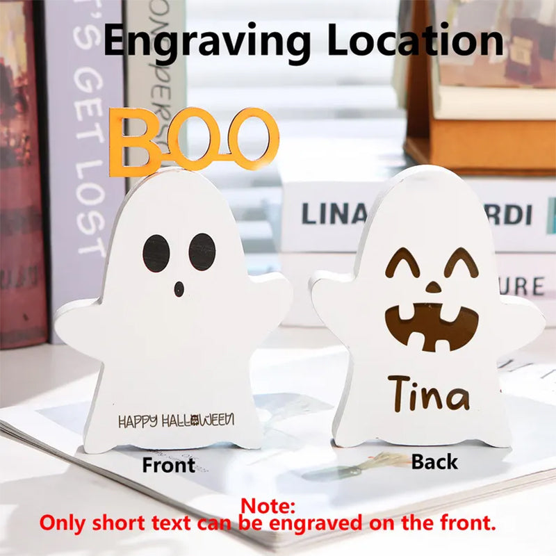 Custom Engraved Halloween Wooden Ghost Decor,Cute Ghost Halloween Desk Decor